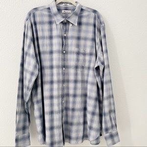 Peter Millar blue/ gray plaid button down shirt cotton XL